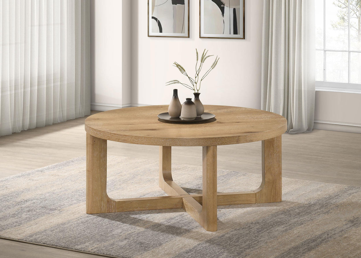 Kessler Light Oak Round Sculptural Wood Coffee Table from Coaster - Luna Furniture