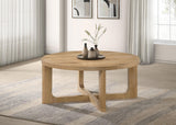 Kessler Light Oak Round Sculptural Wood Coffee Table from Coaster - Luna Furniture