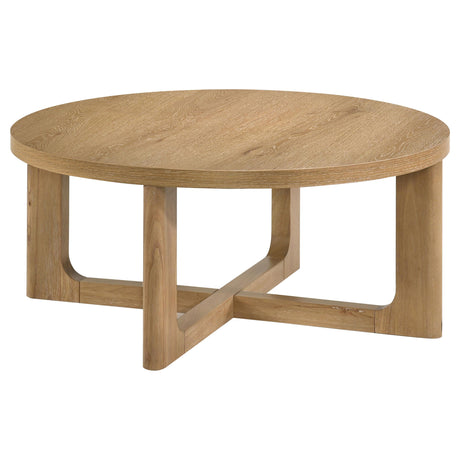 Kessler Light Oak Round Sculptural Wood Coffee Table from Coaster - Luna Furniture
