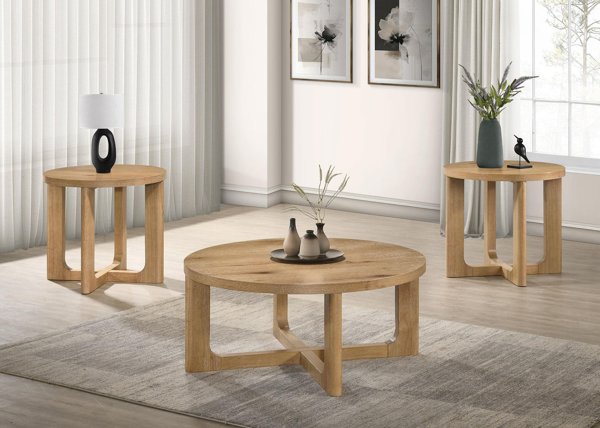 Kessler Light Oak Round Sculptural Wood Coffee Table from Coaster - Luna Furniture