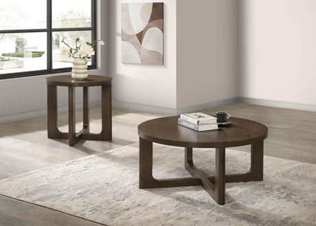 Kessler Brown 2-piece Round Sculptural Wood Coffee Table Set from Coaster - Luna Furniture