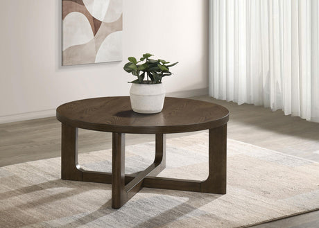 Kessler Brown Round Sculptural Wood Coffee Table from Coaster - Luna Furniture