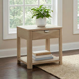 Marcelo Light Elm Wood End Table with Drawer and Shelf from Coaster - Luna Furniture