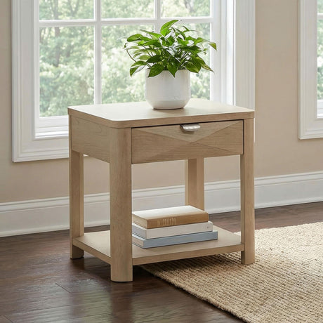 Marcelo Light Elm Wood End Table with Drawer and Shelf from Coaster - Luna Furniture