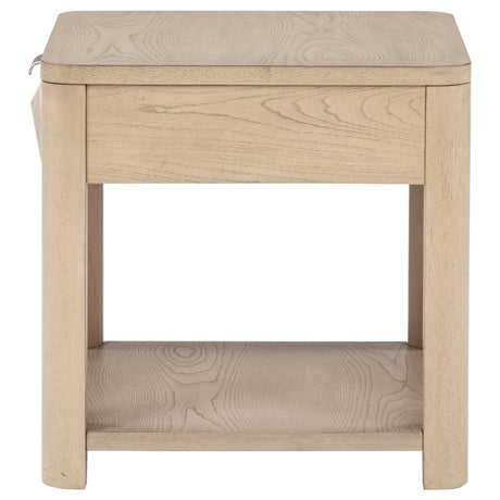 Marcelo Light Elm Wood End Table with Drawer and Shelf from Coaster - Luna Furniture