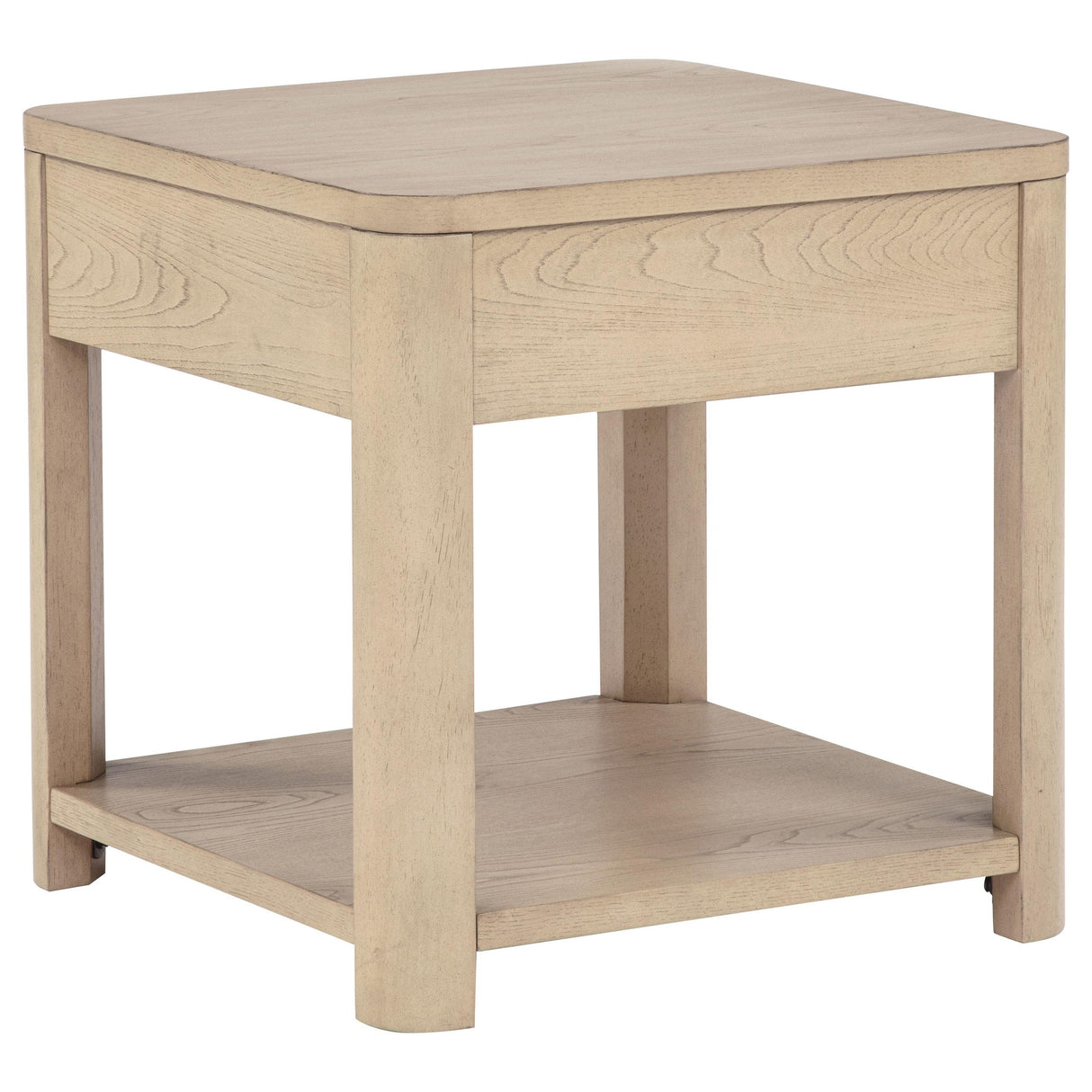 Marcelo Light Elm Wood End Table with Drawer and Shelf from Coaster - Luna Furniture