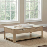 Marcelo Light Elm Wood Coffee Table with 2 Drawers and Shelf from Coaster - Luna Furniture