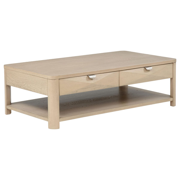 Marcelo Light Elm Wood Coffee Table with 2 Drawers and Shelf