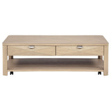 Marcelo Light Elm Wood Coffee Table with 2 Drawers and Shelf from Coaster - Luna Furniture