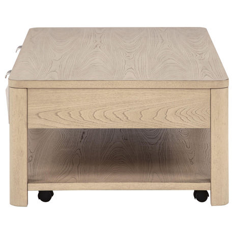 Marcelo Light Elm Wood Coffee Table with 2 Drawers and Shelf from Coaster - Luna Furniture