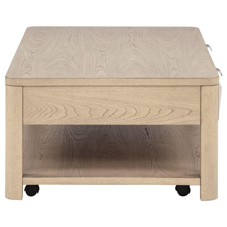 Marcelo Light Elm Wood Coffee Table with 2 Drawers and Shelf from Coaster - Luna Furniture