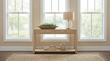 Marcelo Light Elm Sofa Console Table with 2 Drawers and Shelf from Coaster - Luna Furniture