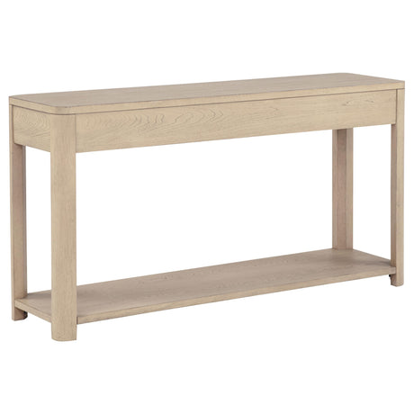 Marcelo Light Elm Sofa Console Table with 2 Drawers and Shelf from Coaster - Luna Furniture