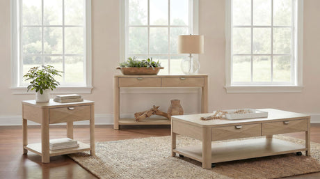 Marcelo Light Elm Sofa Console Table with 2 Drawers and Shelf from Coaster - Luna Furniture