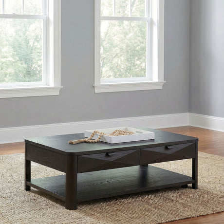 Marcelo Coffee Wood Coffee Table with 2 Drawers and Shelf from Coaster - Luna Furniture