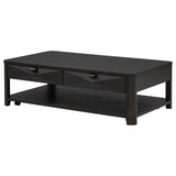 Marcelo Coffee Wood Coffee Table with 2 Drawers and Shelf from Coaster - Luna Furniture