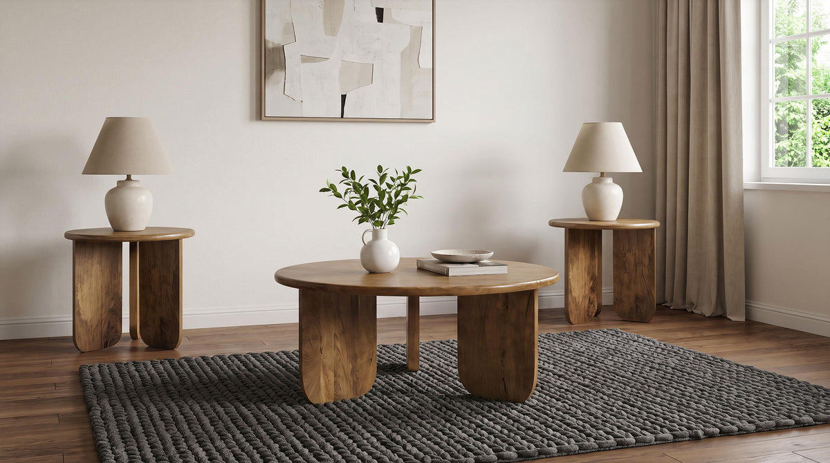 Dale Honey Mango 3-Piece Round Mango Wood Coffee and End Table Set from Coaster - Luna Furniture