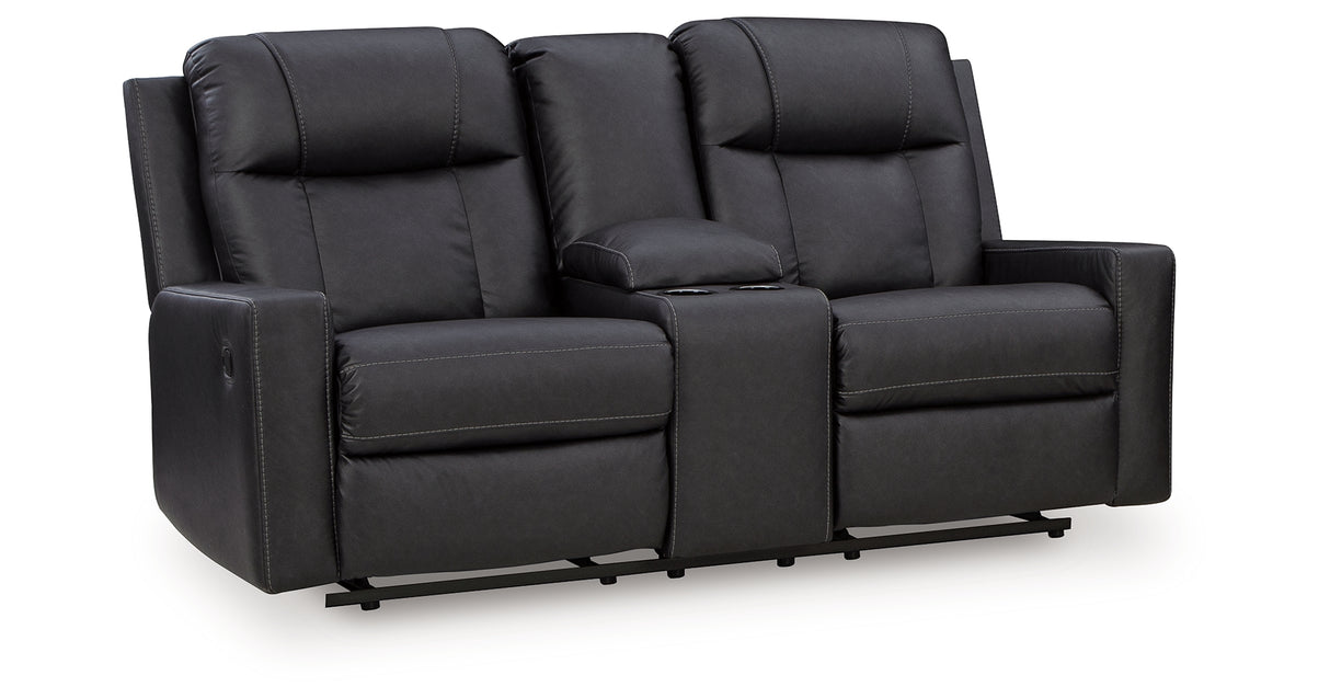 Mackmenville Carbon Reclining Loveseat with Console from Ashley Furniture - Luna Furniture