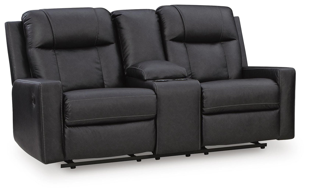 Mackmenville Carbon Reclining Loveseat with Console from Ashley Furniture - Luna Furniture