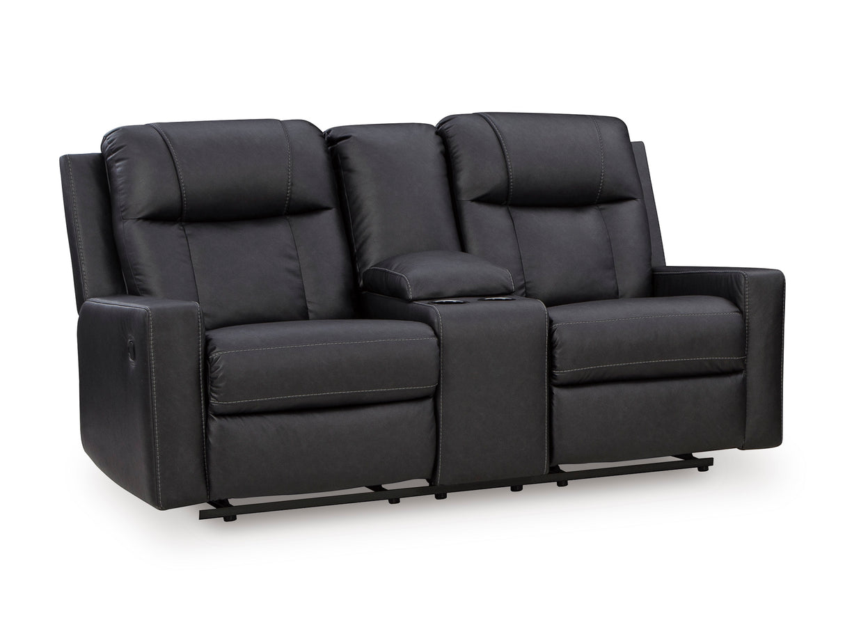 Mackmenville Carbon Reclining Loveseat with Console from Ashley - Luna Furniture