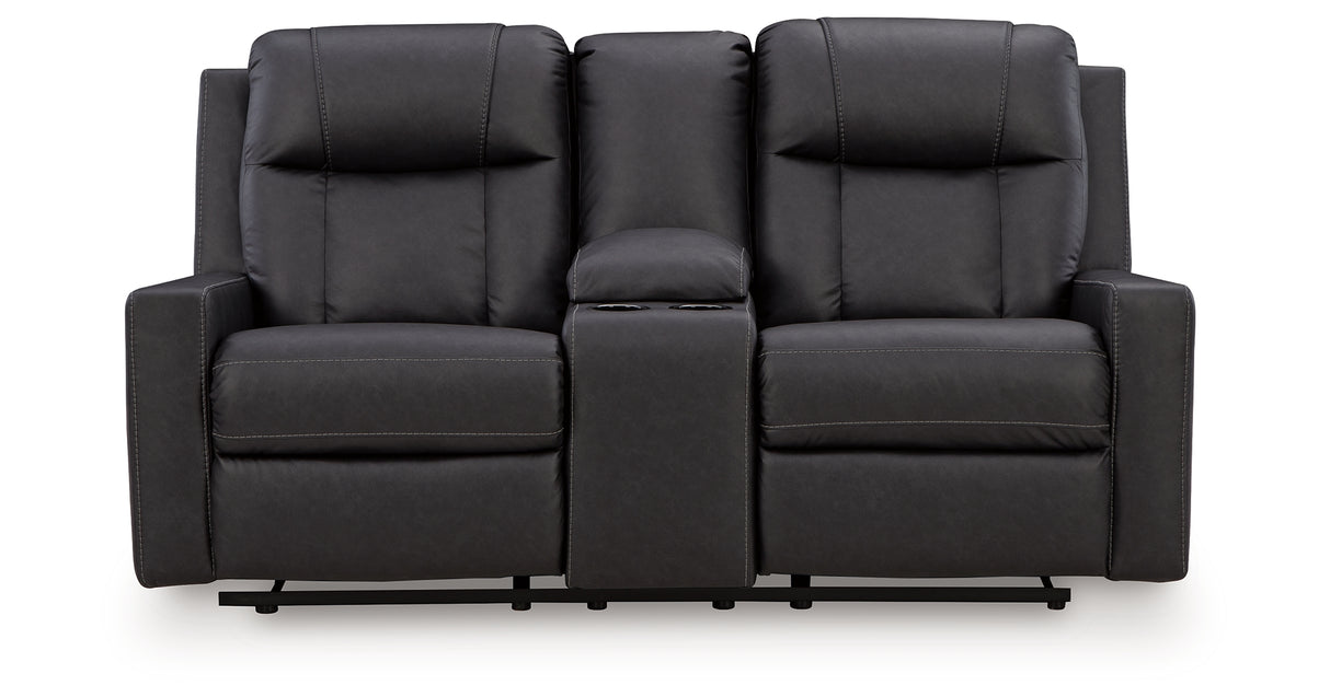 Mackmenville Carbon Reclining Loveseat with Console from Ashley Furniture - Luna Furniture