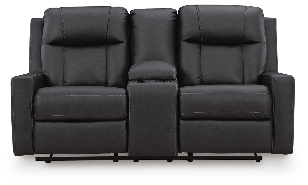 Mackmenville Carbon Reclining Loveseat with Console from Ashley Furniture - Luna Furniture