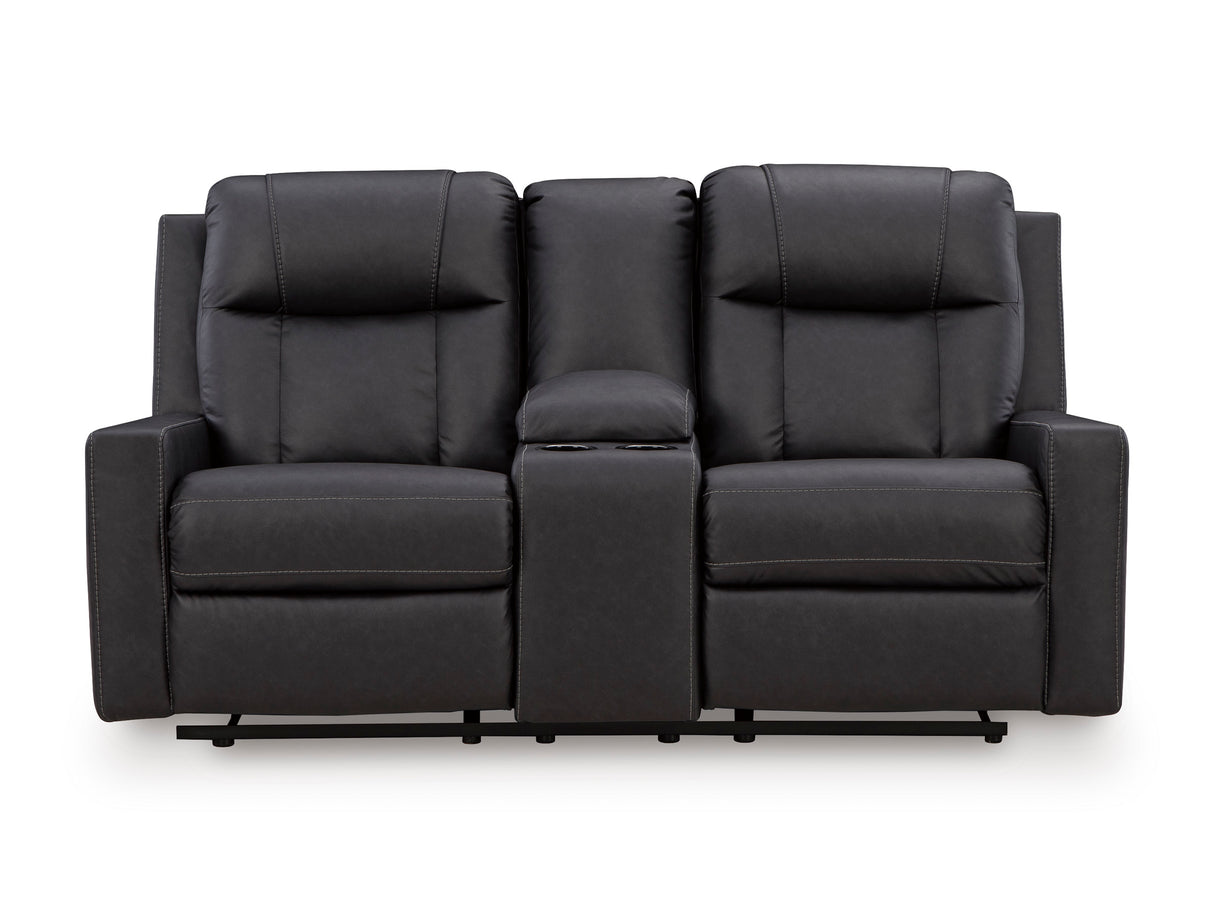 Mackmenville Carbon Reclining Loveseat with Console from Ashley - Luna Furniture