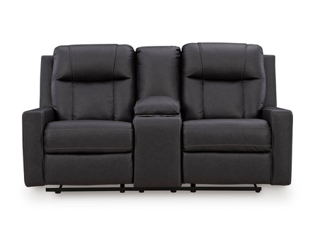 Mackmenville Carbon Reclining Loveseat with Console from Ashley - Luna Furniture