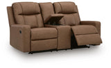 Mackmenville Caramel Reclining Sofa and Reclining Loveseat with Console from Ashley - Luna Furniture