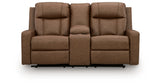 Mackmenville Caramel Reclining Loveseat with Console from Ashley Furniture - Luna Furniture