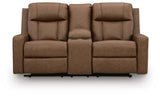 Mackmenville Caramel Reclining Loveseat with Console from Ashley Furniture - Luna Furniture
