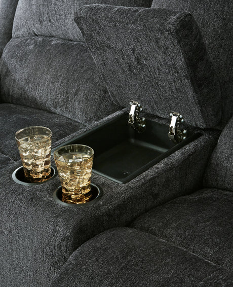 Draycoll Slate Reclining Loveseat with Console from Ashley Furniture - Luna Furniture