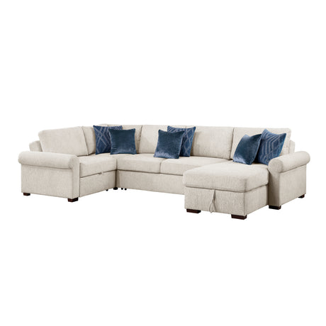 Isla Beige 4-Piece Sectional with Chair-and-a-Half Sleeper and Storage Chaise from Homelegance - Luna Furniture