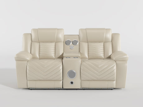 Huron Beige Power Double Reclining Loveseat with Center Console from Homelegance - Luna Furniture