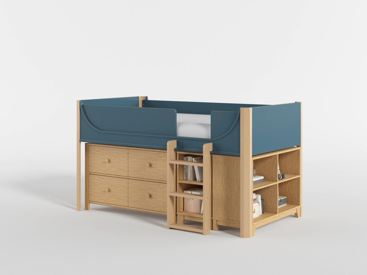 B2048BULT-1*2BCDR (6) Low Loft Bed with 2-Shelf Bookcase, 4-Shelf Bookcase and Dresser from Homelegance - Luna Furniture