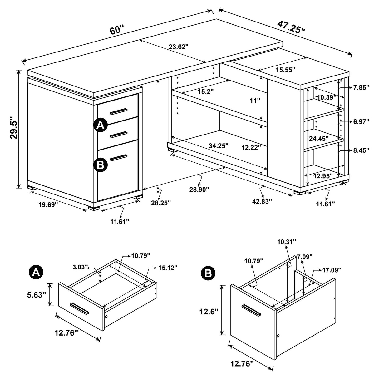 Yvette Mango 60-inch 3-drawer L-Shape Computer Desk from Coaster - Luna Furniture