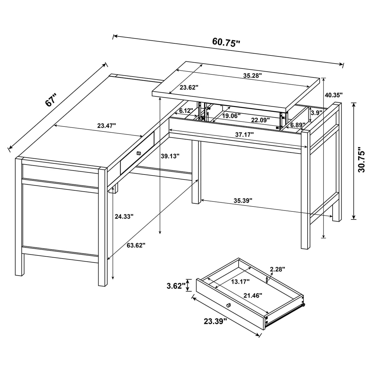 Hogan Mango 1-drawer Lift Top L-shape Computer Writing Desk from Coaster - Luna Furniture