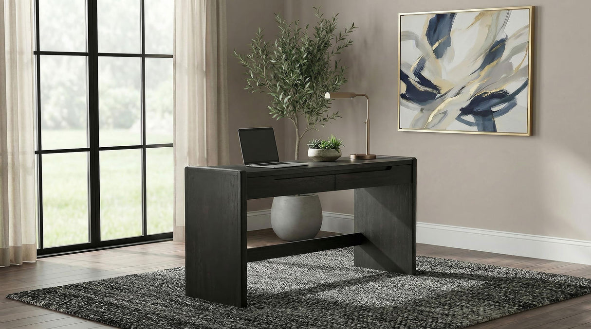 Leandro Burnished Black 2-drawer Home Office Writing Desk from Coaster - Luna Furniture