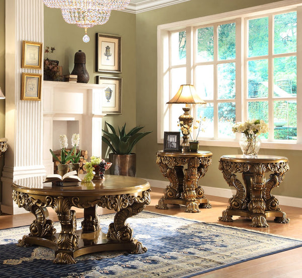 HD-8008 Metallic Antique Gold/Perfect Brown 3-Piece Coffee Table Set