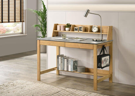 Besler Cement and Natural 47-inch SmartTop Writing Desk with Shelf from Coaster - Luna Furniture