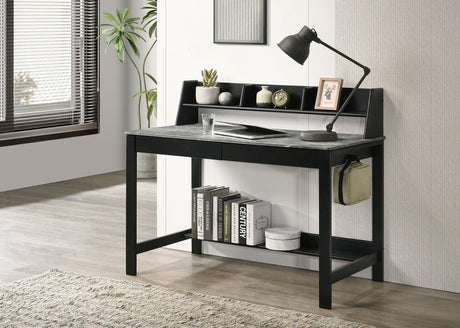 Besler Gray Stone and Black 47-inch Smart Top Writing Desk with Shelf from Coaster - Luna Furniture