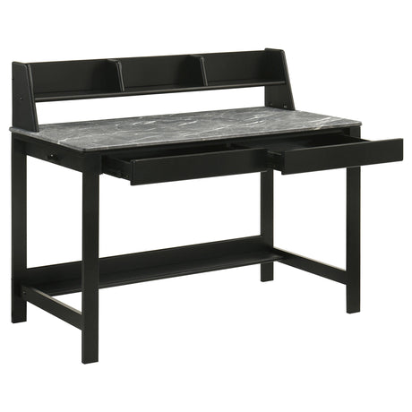 Besler Gray Stone and Black 47-inch Smart Top Writing Desk with Shelf from Coaster - Luna Furniture