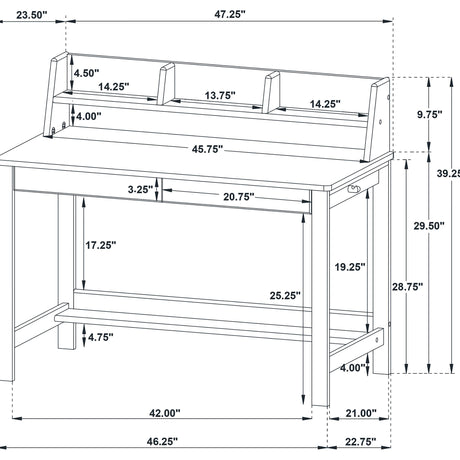 Besler Gray Stone and Black 47-inch Smart Top Writing Desk with Shelf from Coaster - Luna Furniture