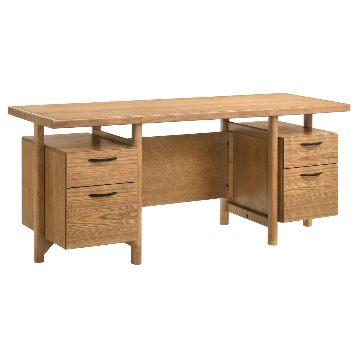 Roldan Light ash computer desk, 4 drawers and central knee space, front three-quarter view