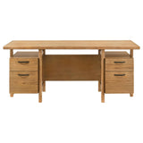 Roldan Light ash computer desk, front view with four drawers and centered knee space