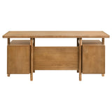 Roldan Light ash computer desk, rear view with centered support panel and side cabinets