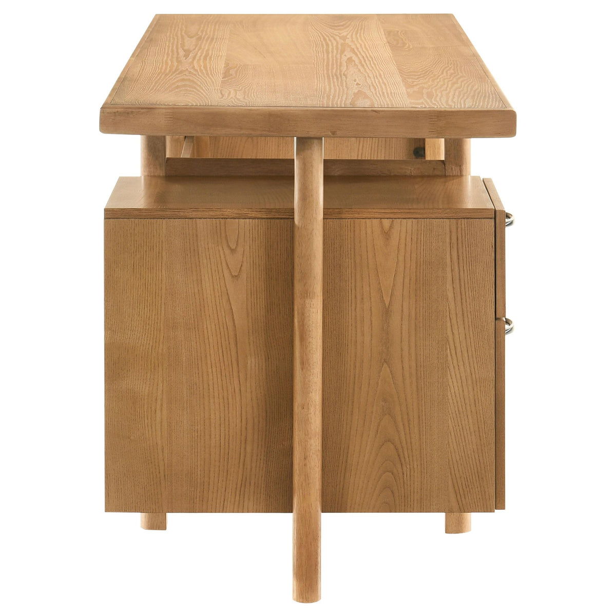 Roldan Light ash computer desk, top view with wide rectangular desktop grain