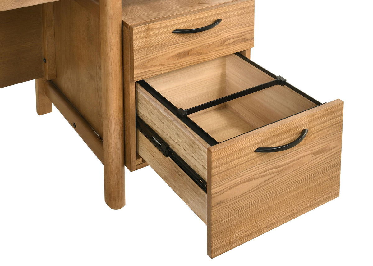 Roldan Light ash computer desk, close-up of natural wood grain tabletop surface