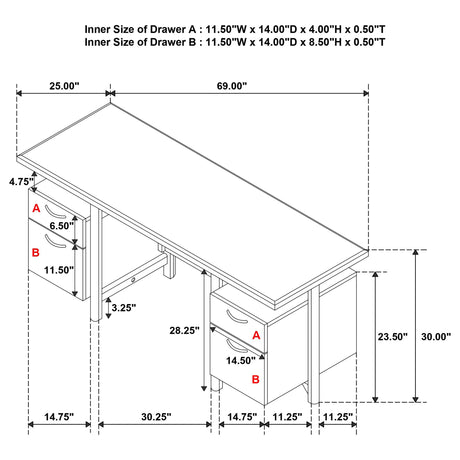 Roldan Light Ash 69" 4-Drawer Computer Desk with File Drawer from Coaster - Luna Furniture