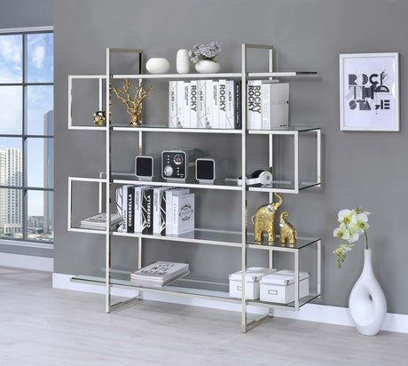 Elmer Clear and Chrome 5-Shelf Bookcase from Coaster - Luna Furniture